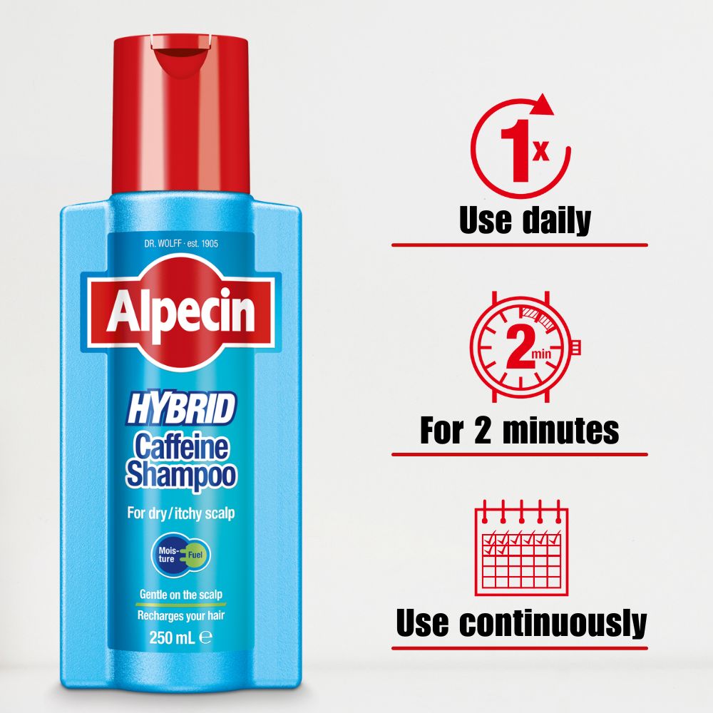 2x Alpecin Hybrid Caffeine Shampoo - for Dry and Itchy Scalp, 250ml