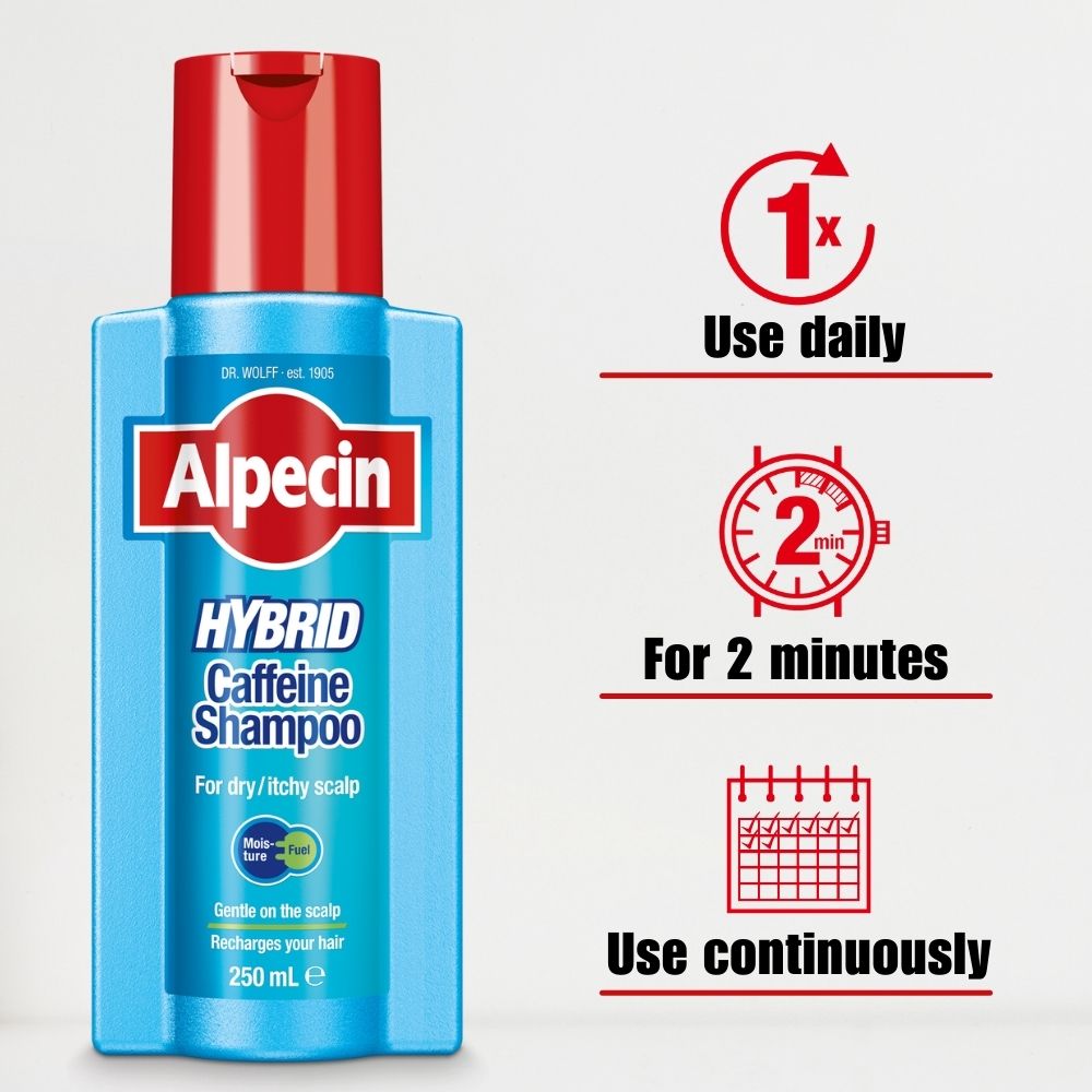 Alpecin Hybrid Caffeine Shampoo - for Dry and Itchy Scalp, 250ml + FREE Drink Bottle worth $15