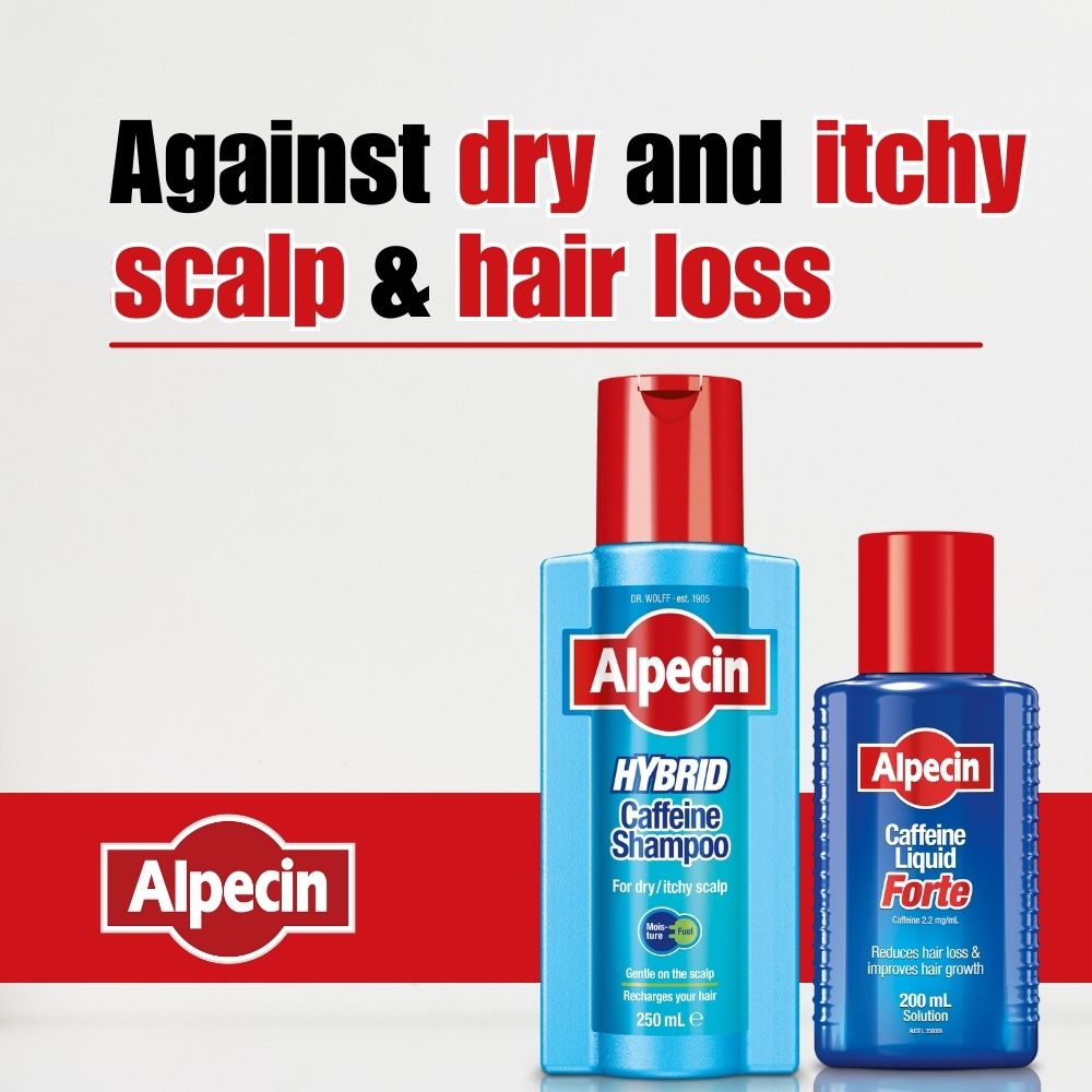 Alpecin Hybrid Caffeine Shampoo - for Dry and Itchy Scalp, 250ml + FREE Drink Bottle worth $15